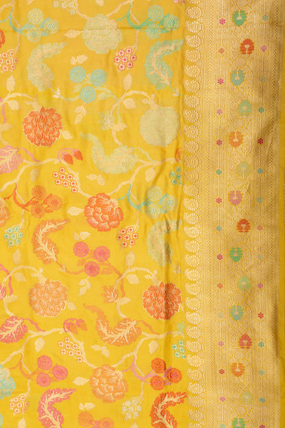 Banarasi Silk Kadwa Jaal Yellow Saree