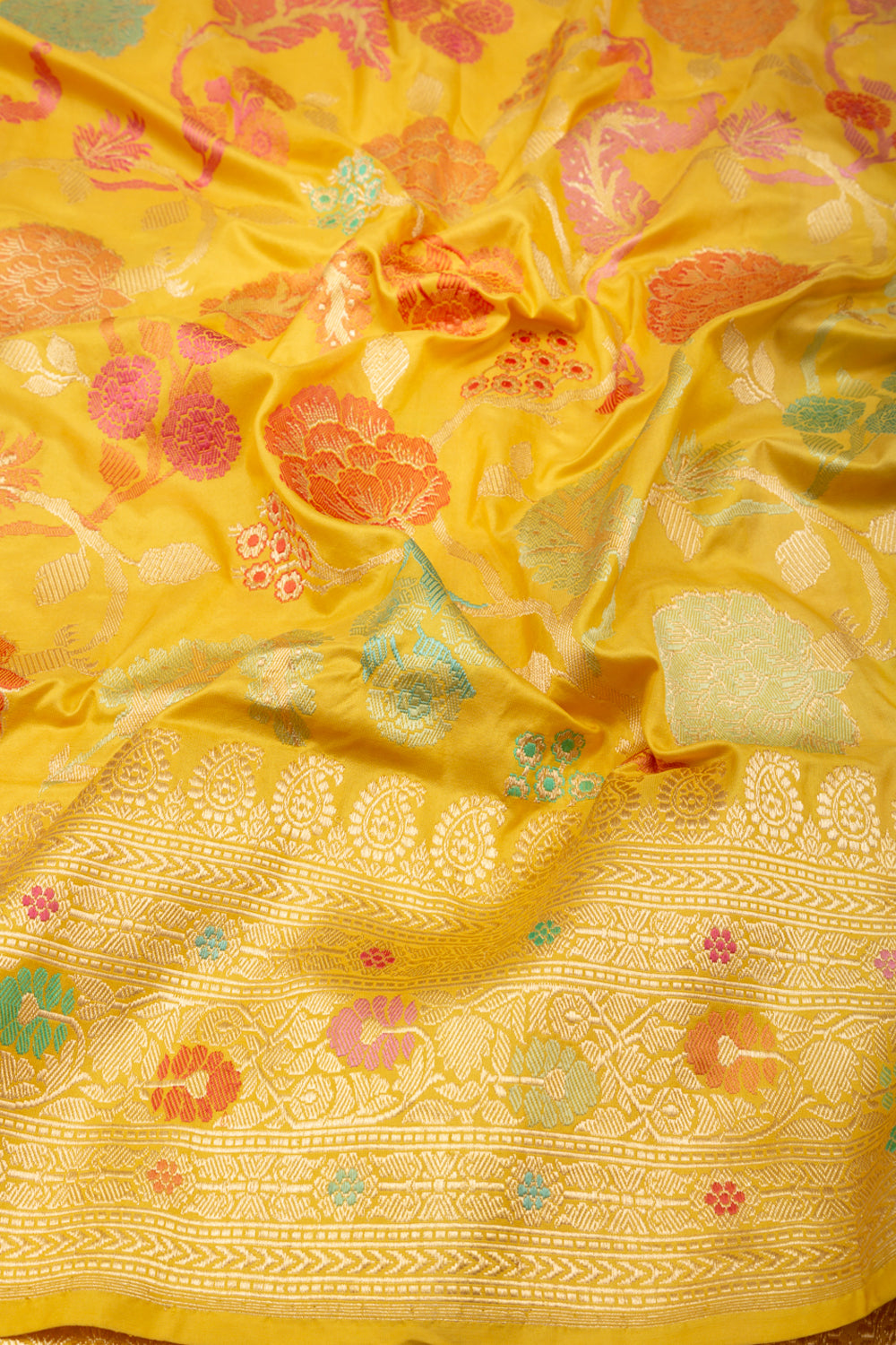 Banarasi Silk Kadwa Jaal Yellow Saree