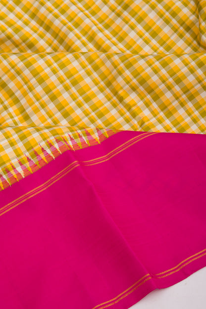 Kanchipuram Silk Checks Yellow Saree