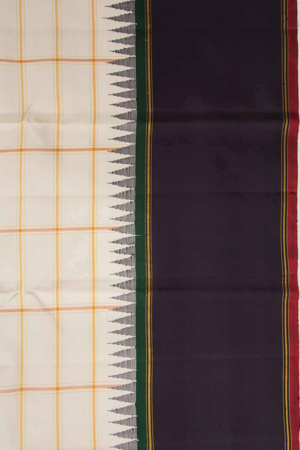 Kanchipuram Silk Checks Cream Saree