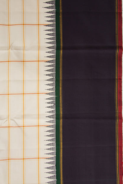 Kanchipuram Silk Checks Cream Saree