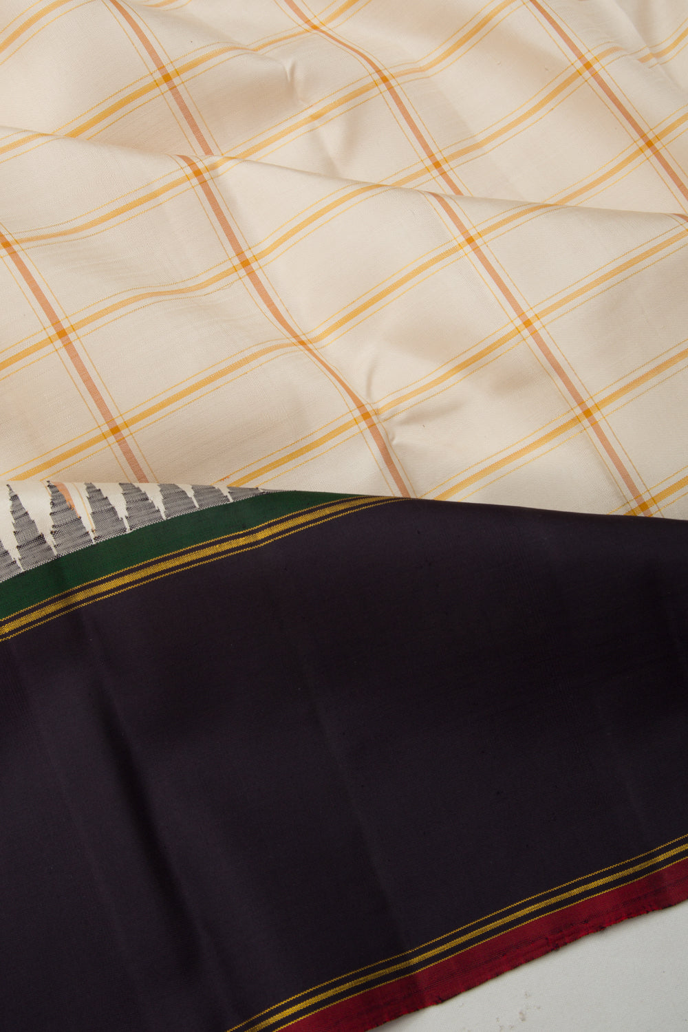 Kanchipuram Silk Checks Cream Saree