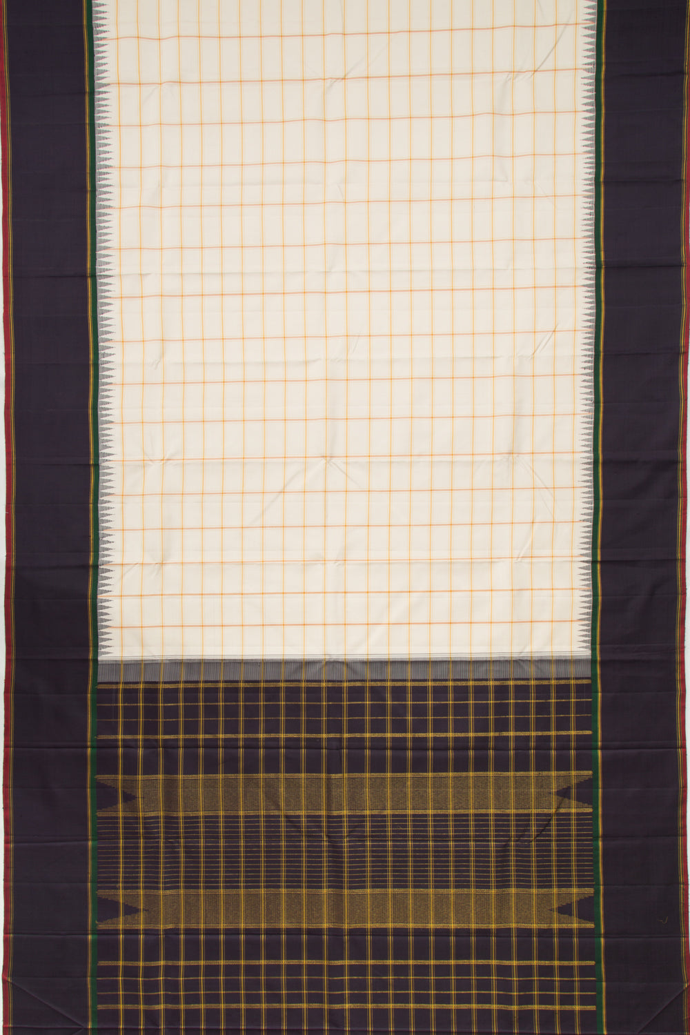 Kanchipuram Silk Checks Cream Saree