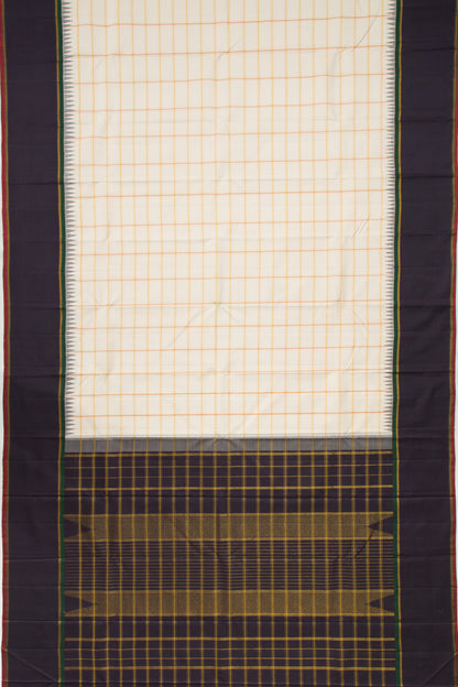 Kanchipuram Silk Checks Cream Saree