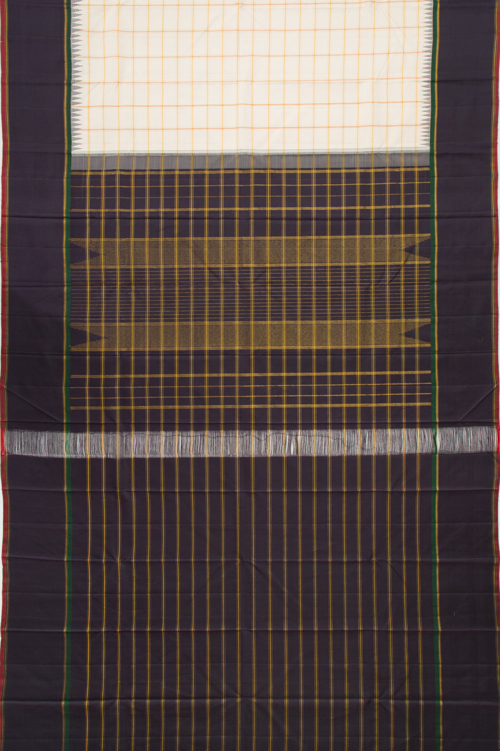 Kanchipuram Silk Checks Cream Saree