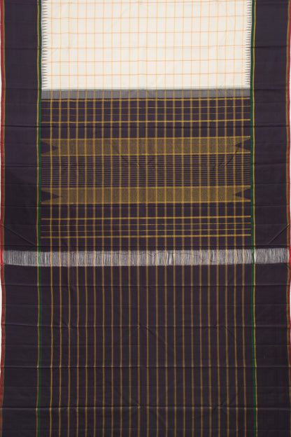 Kanchipuram Silk Checks Cream Saree