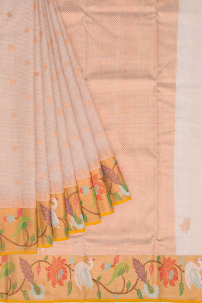 Kota Silk Tissue Butta White Saree With Jamdani Border