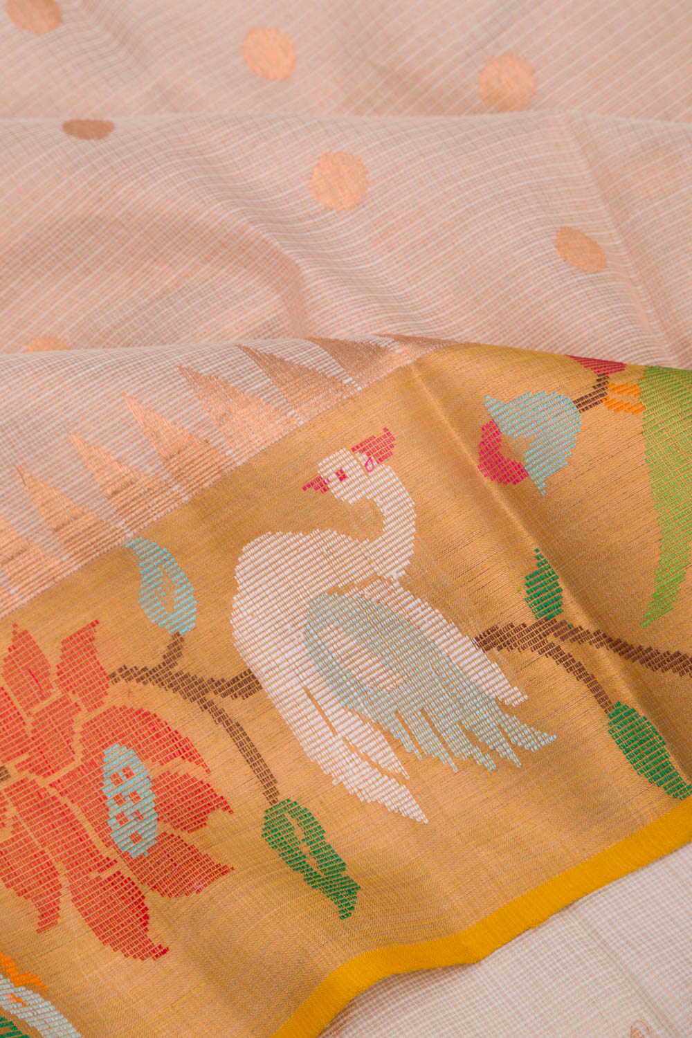 Kota Silk Tissue Butta White Saree With Jamdani Border