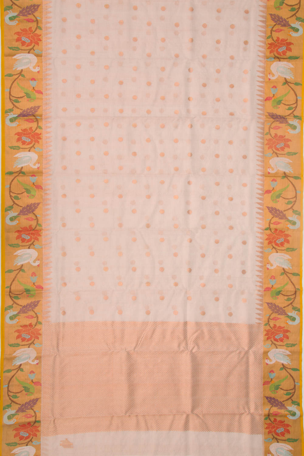 Kota Silk Tissue Butta White Saree With Jamdani Border