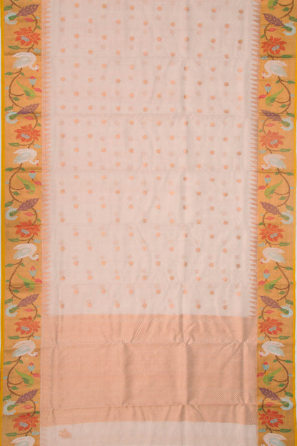Kota Silk Tissue Butta White Saree With Jamdani Border