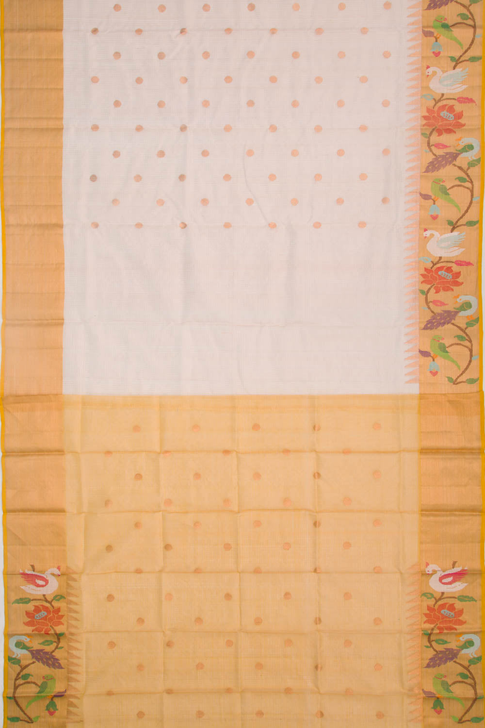 Kota Silk Tissue Butta White Saree With Jamdani Border