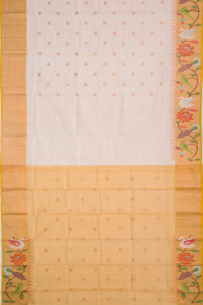 Kota Silk Tissue Butta White Saree With Jamdani Border