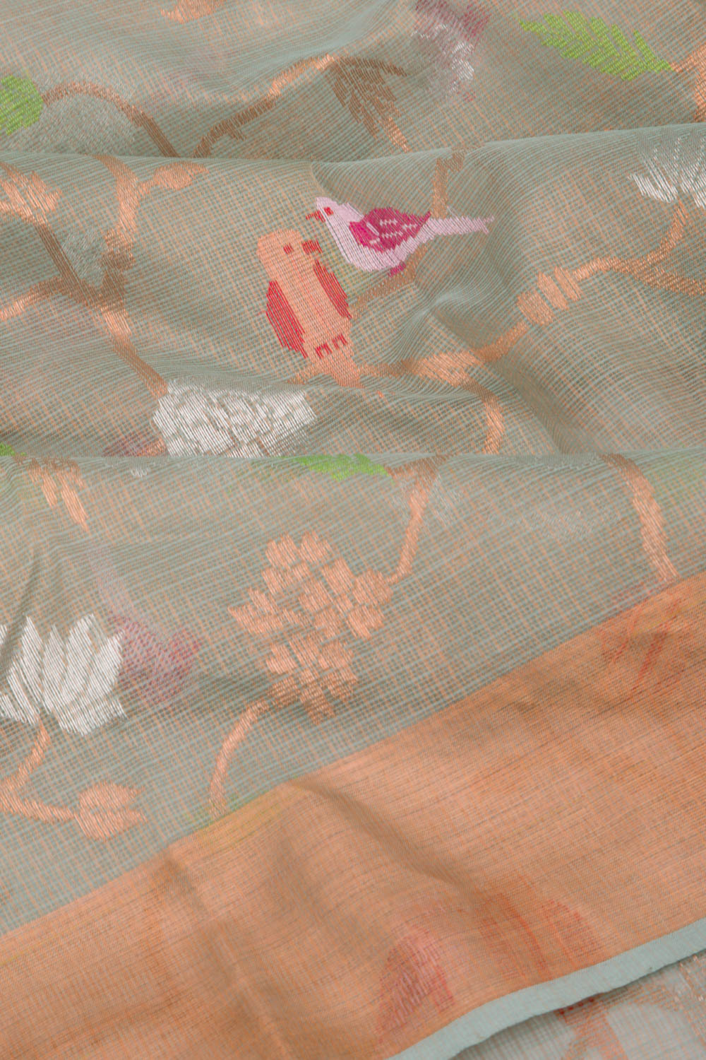 Kota Silk Tissue Jaal Pastel Blue Saree