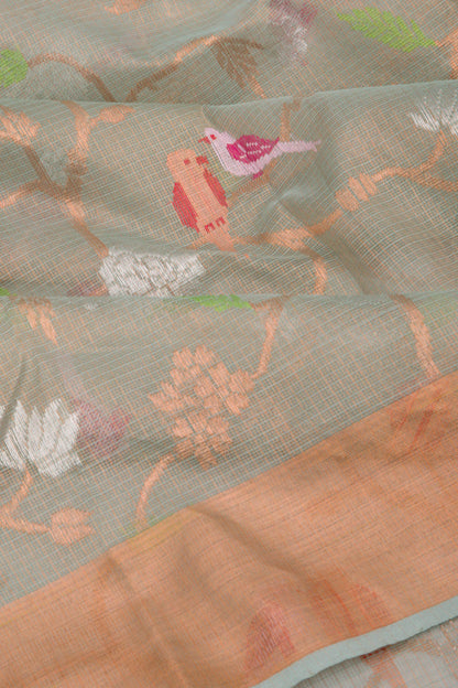 Kota Silk Tissue Jaal Pastel Blue Saree