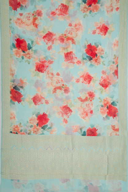 Banarasi Georgette Floral Printed Blue Saree