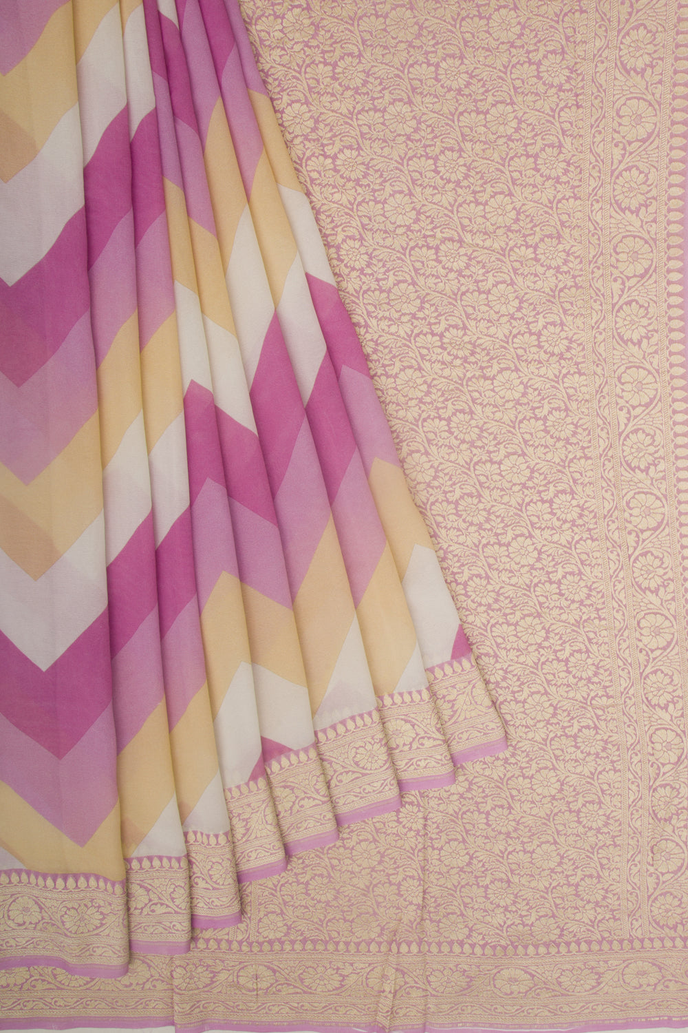 Banarasi Georgette Chevron Printed Pink Saree