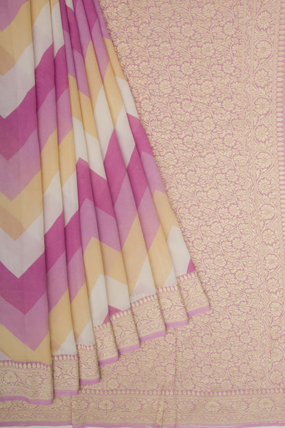 Banarasi Georgette Chevron Printed Pink Saree