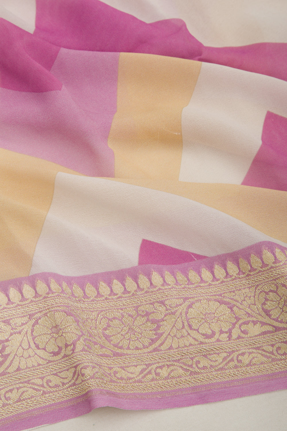 Banarasi Georgette Chevron Printed Pink Saree