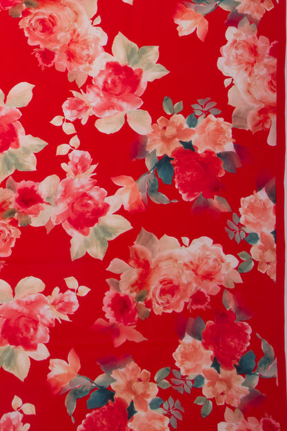 Georgette Floral Printed Red Saree