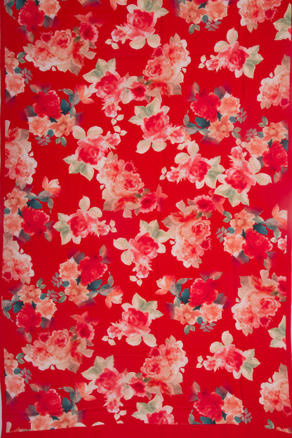 Georgette Floral Printed Red Saree
