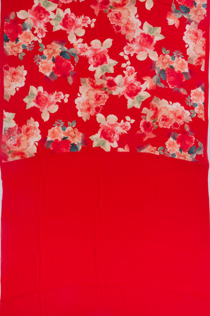 Georgette Floral Printed Red Saree