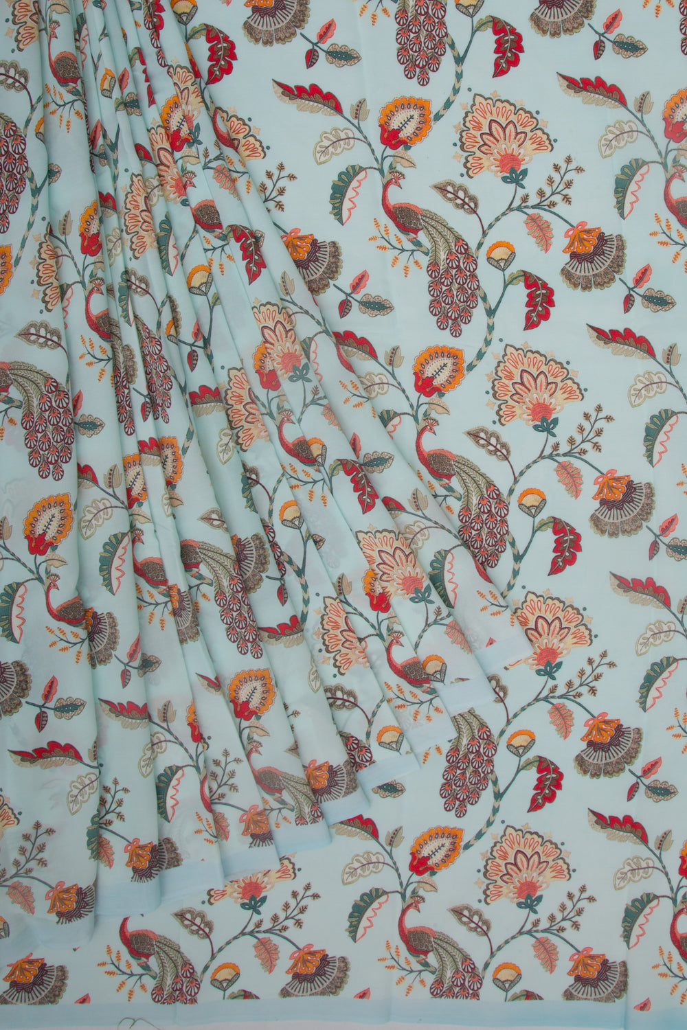 Georgette Floral Printed Pastel Blue Saree