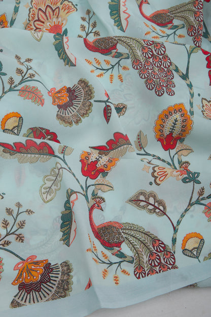 Georgette Floral Printed Pastel Blue Saree
