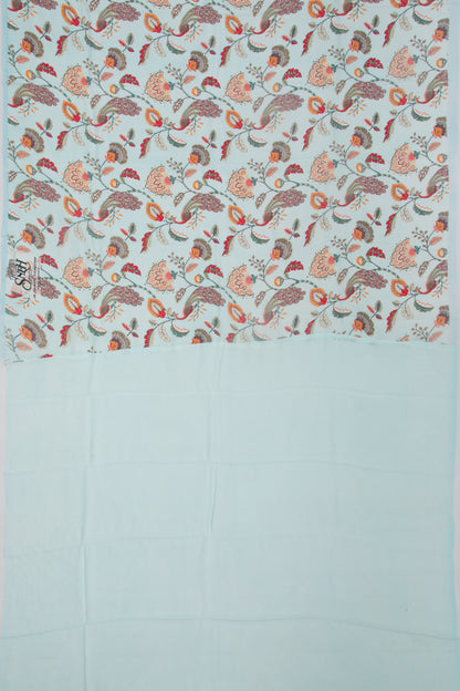 Georgette Floral Printed Pastel Blue Saree
