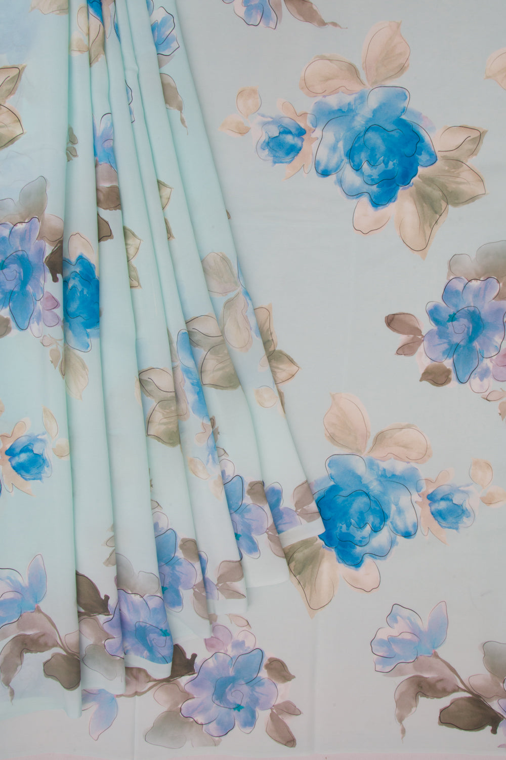 Georgette Floral Printed Pastel Blue Saree