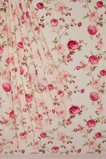 Georgette Floral Printed Cream Saree