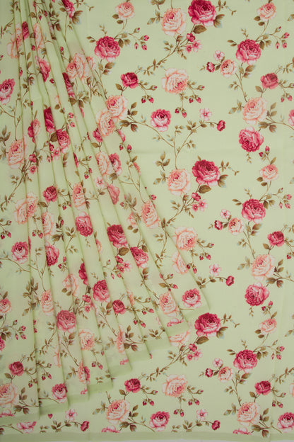 Georgette Floral Printed Green Saree