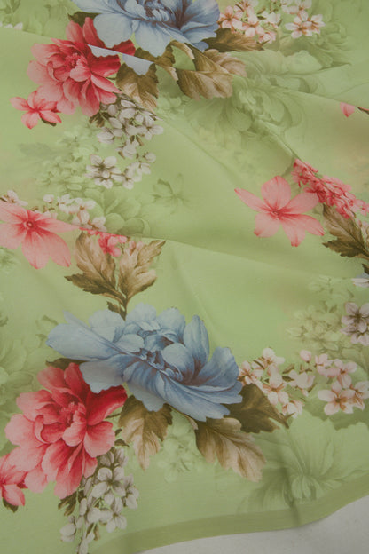 Georgette Floral Printed Pastel Green Saree