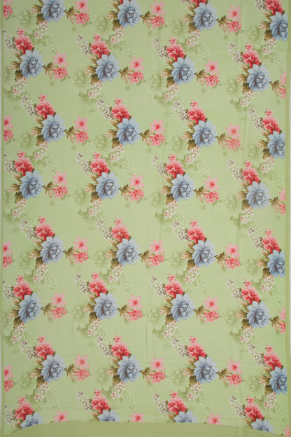 Georgette Floral Printed Pastel Green Saree
