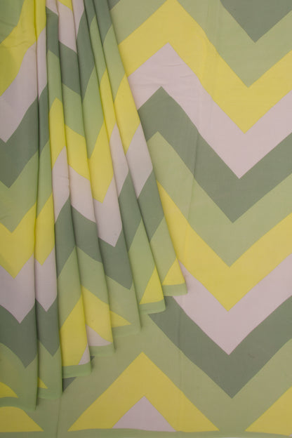 Georgette Chevron Printed Green Saree