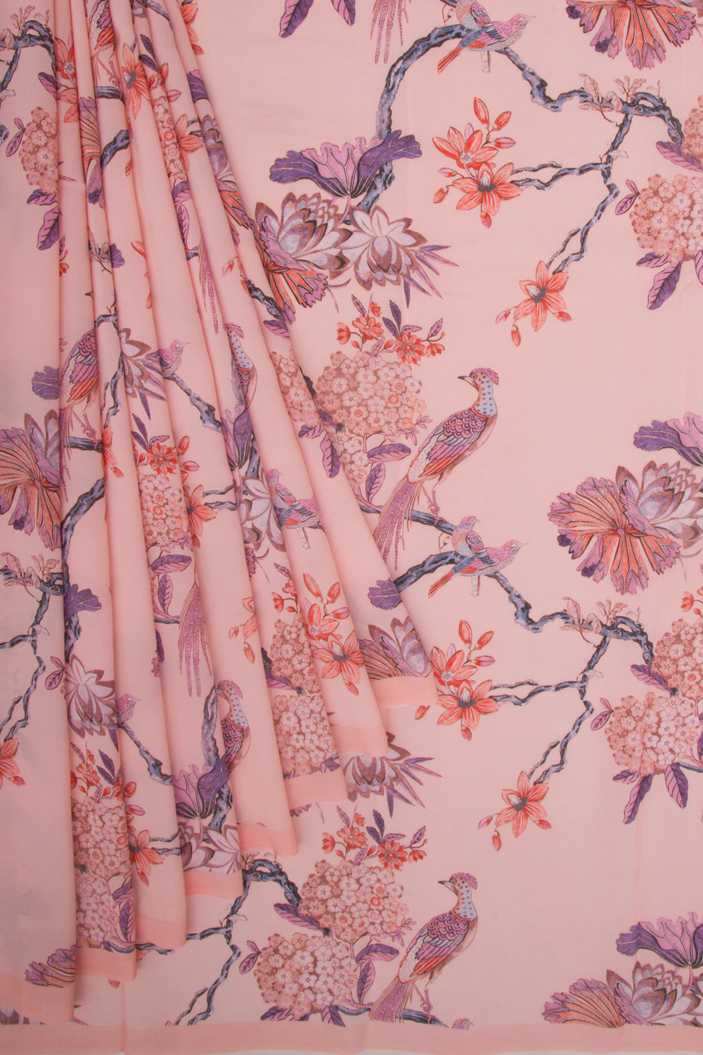 Georgette Floral Printed Pink Saree