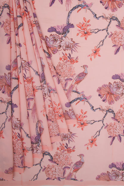 Georgette Floral Printed Pink Saree