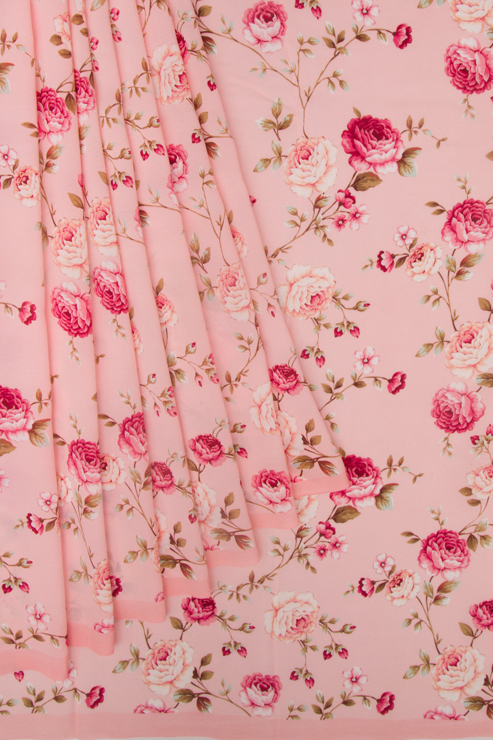 Georgette Floral Printed Pink Saree