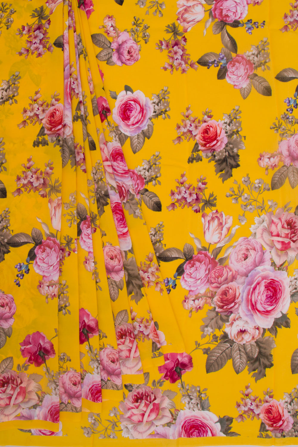 Georgette Floral Printed Yellow Saree