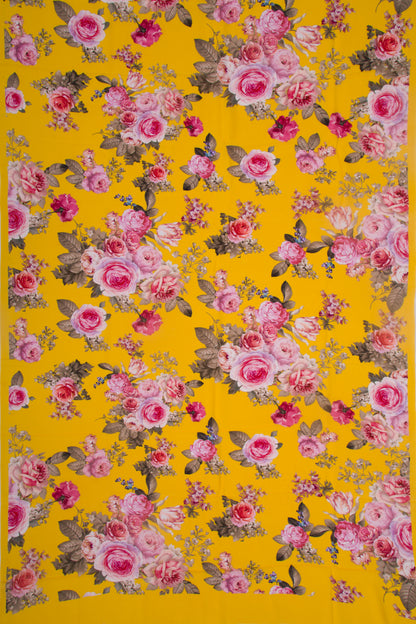 Georgette Floral Printed Yellow Saree