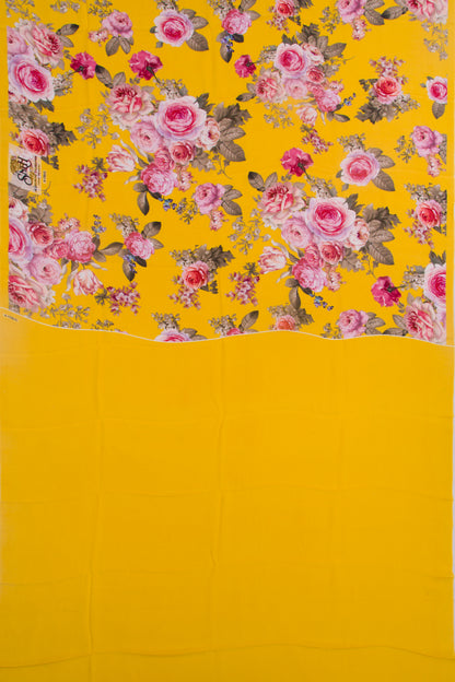Georgette Floral Printed Yellow Saree