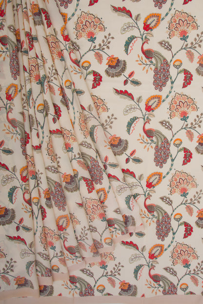 Georgette Floral Printed Cream Saree
