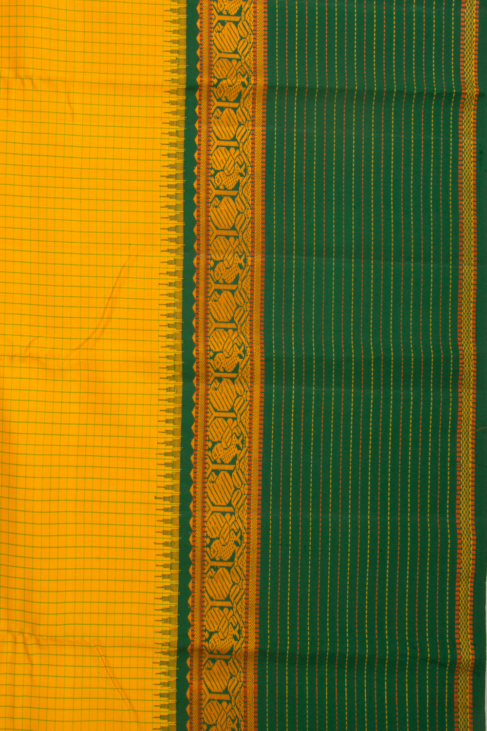 Kanchipuram Silk Checks Yellow Saree