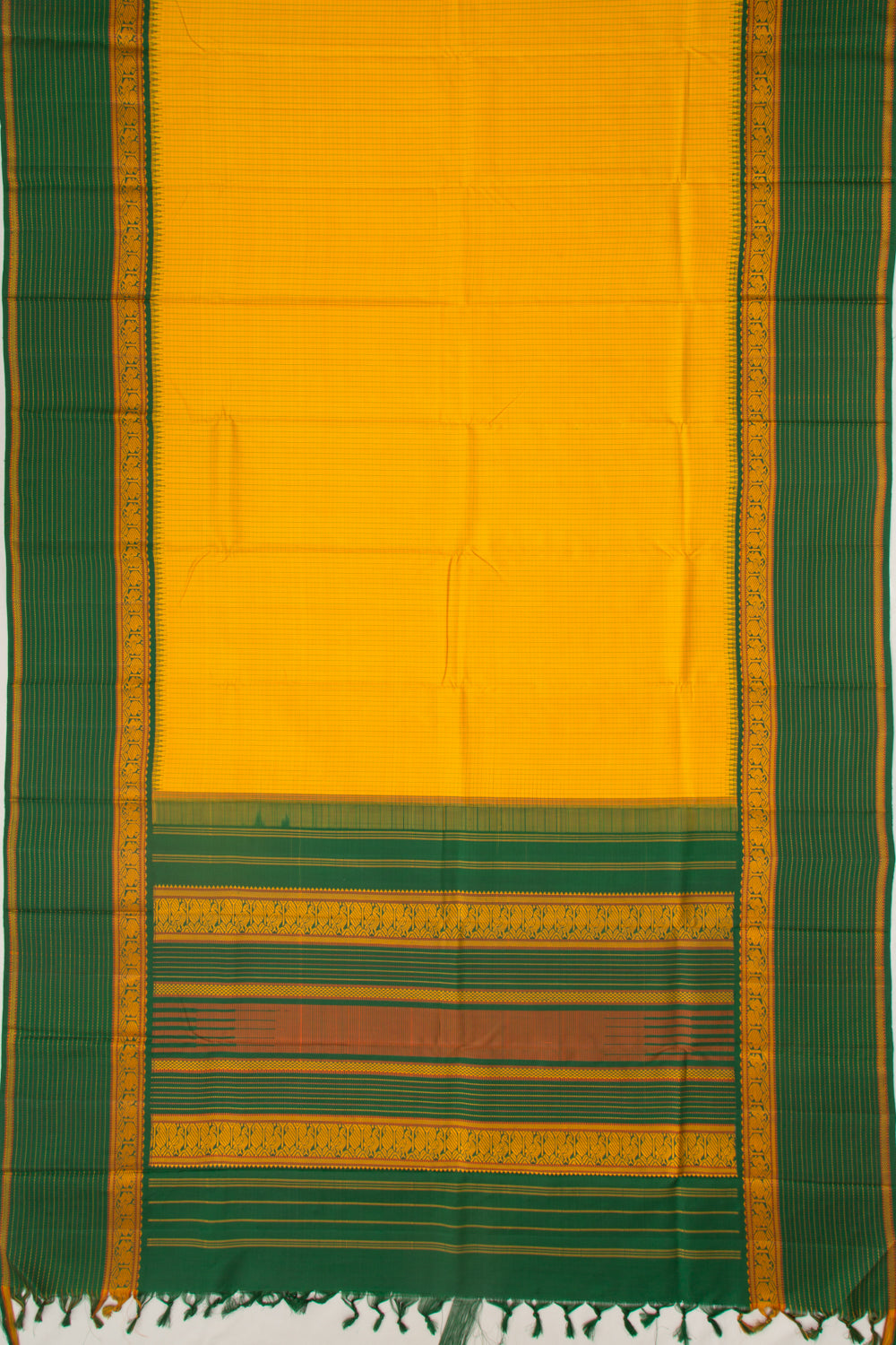 Kanchipuram Silk Checks Yellow Saree