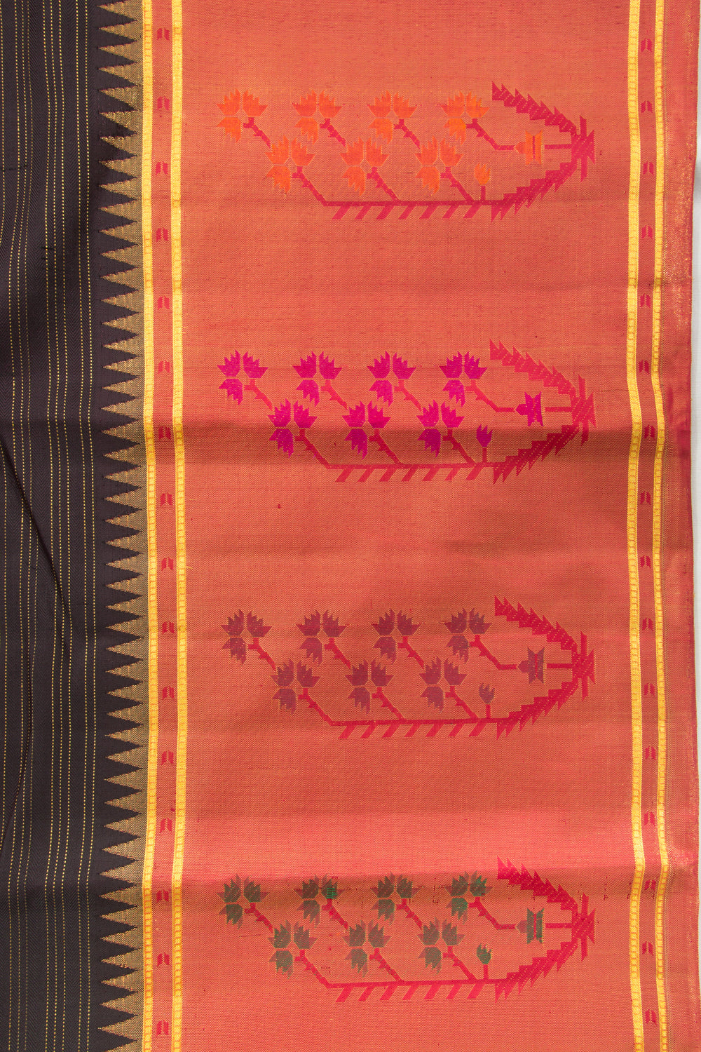 Kanchipuram Silk Twill Lines Black Saree