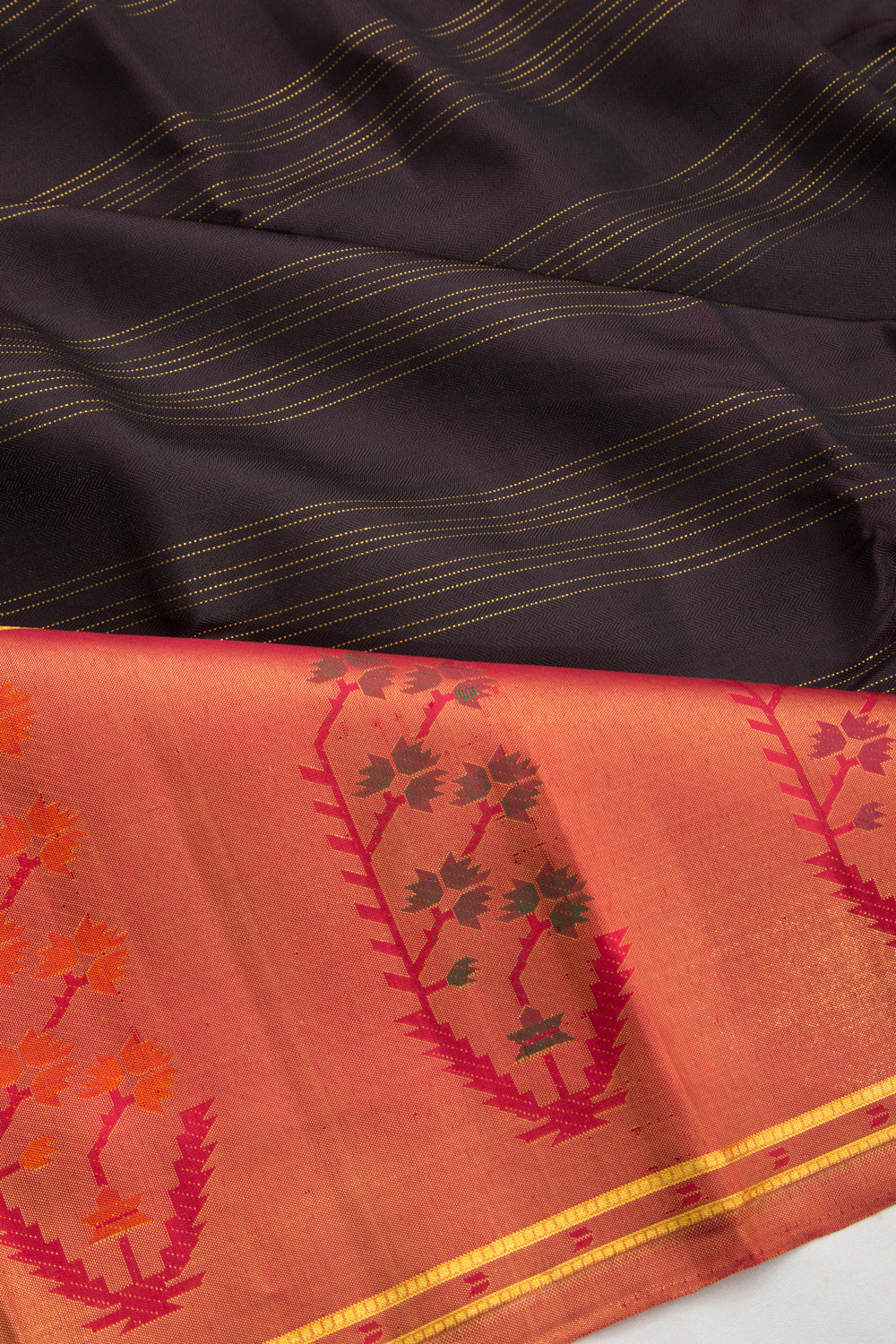 Kanchipuram Silk Twill Lines Black Saree