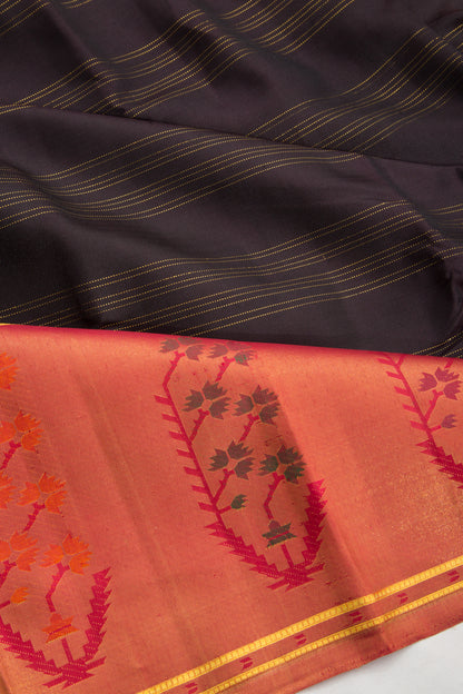 Kanchipuram Silk Twill Lines Black Saree