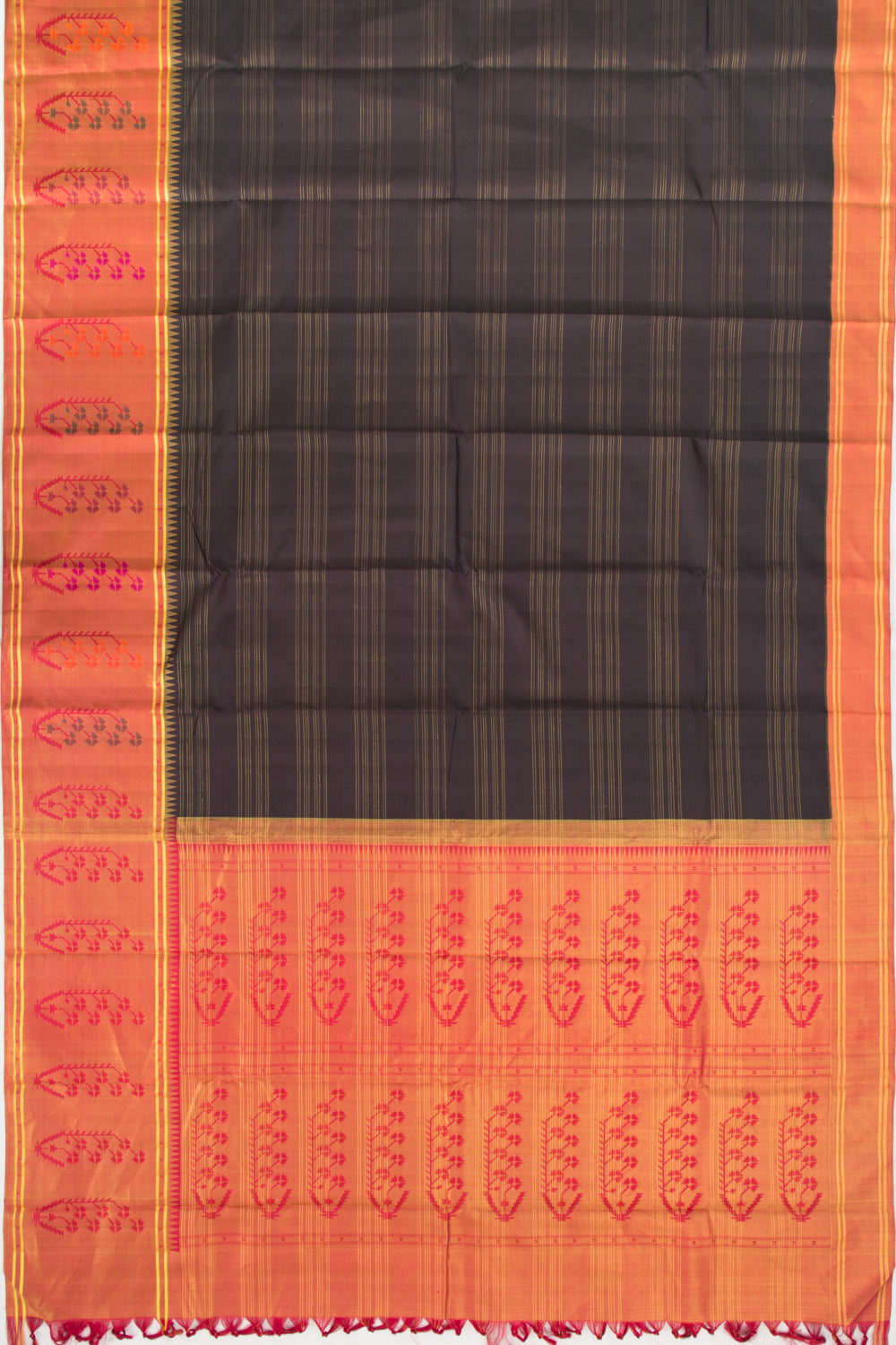 Kanchipuram Silk Twill Lines Black Saree