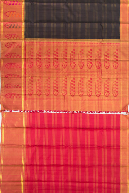 Kanchipuram Silk Twill Lines Black Saree