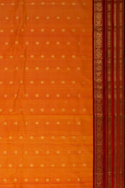 Gadwal Silk Checks And Butta Orange Saree