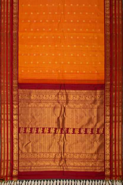 Gadwal Silk Checks And Butta Dual Tone Yellow And Pink Saree